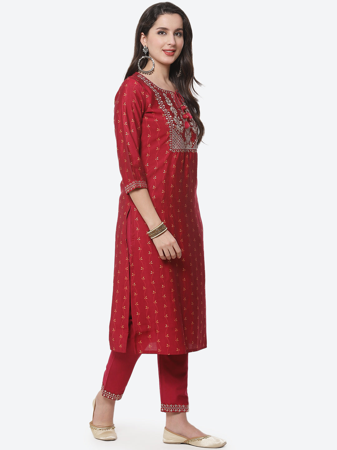 Embroidered Printed Cotton Kurta With Pant