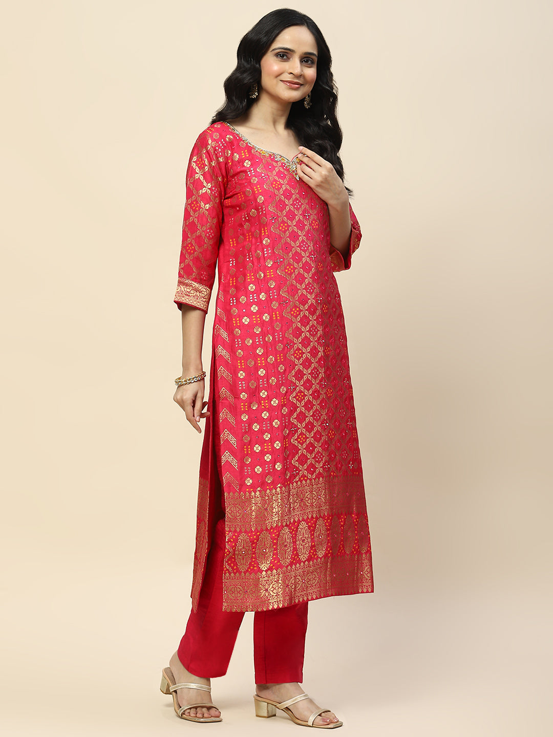Woven Banarasi Kurta With Pants &amp; Dupatta