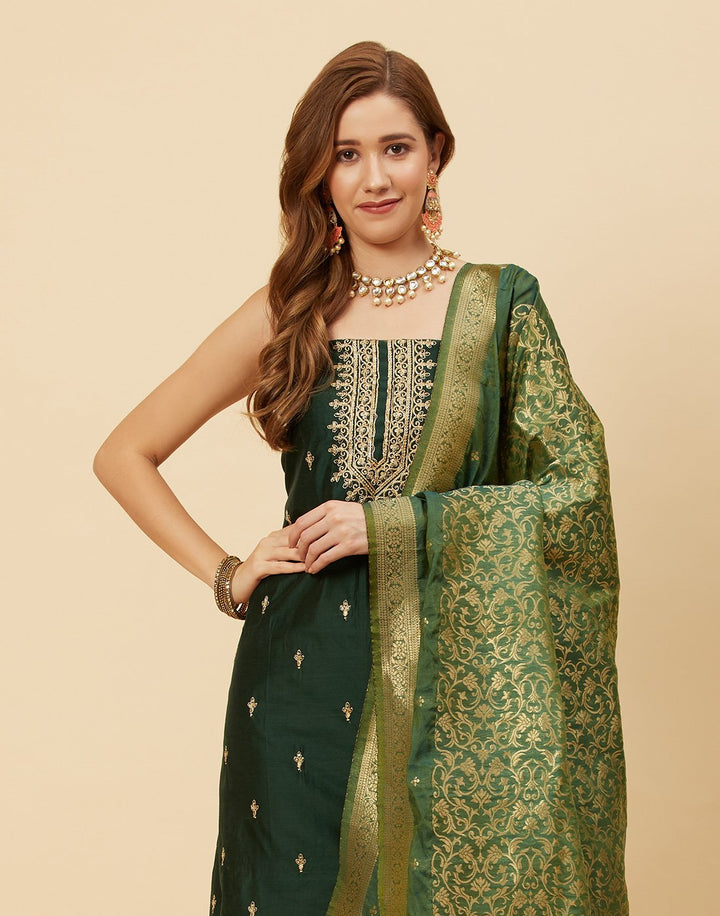 Embroidered chanderi Suit Piece With Banarasi Dupatta