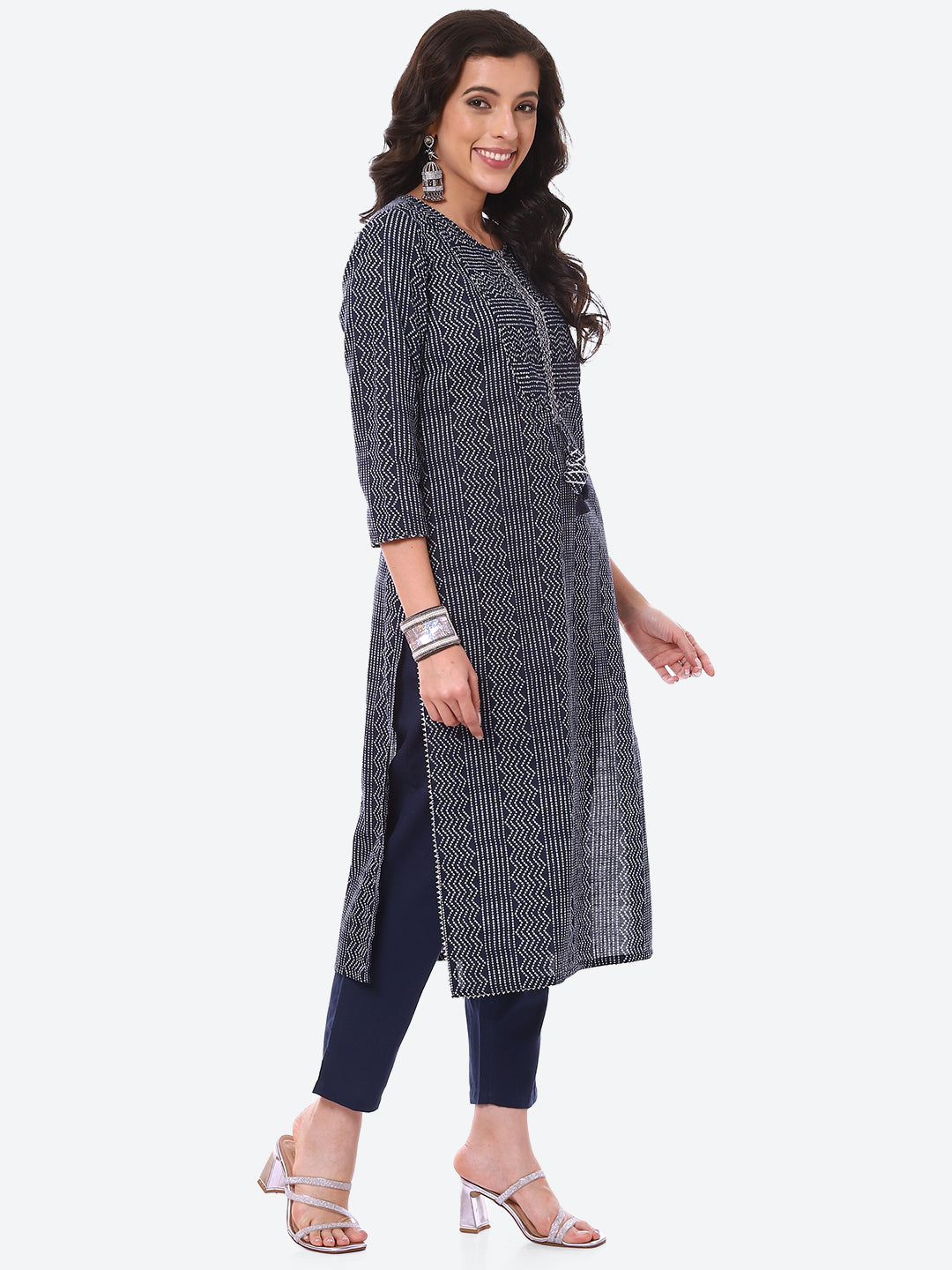 Bandhani Printed Cotton Kurta With Pant &amp; Dupatta