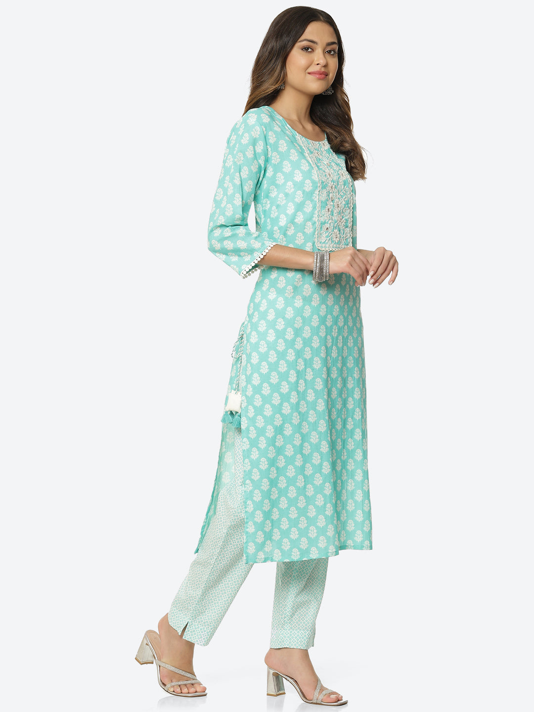 Floral Printed Cotton Kurta With Pant &amp; Dupatta