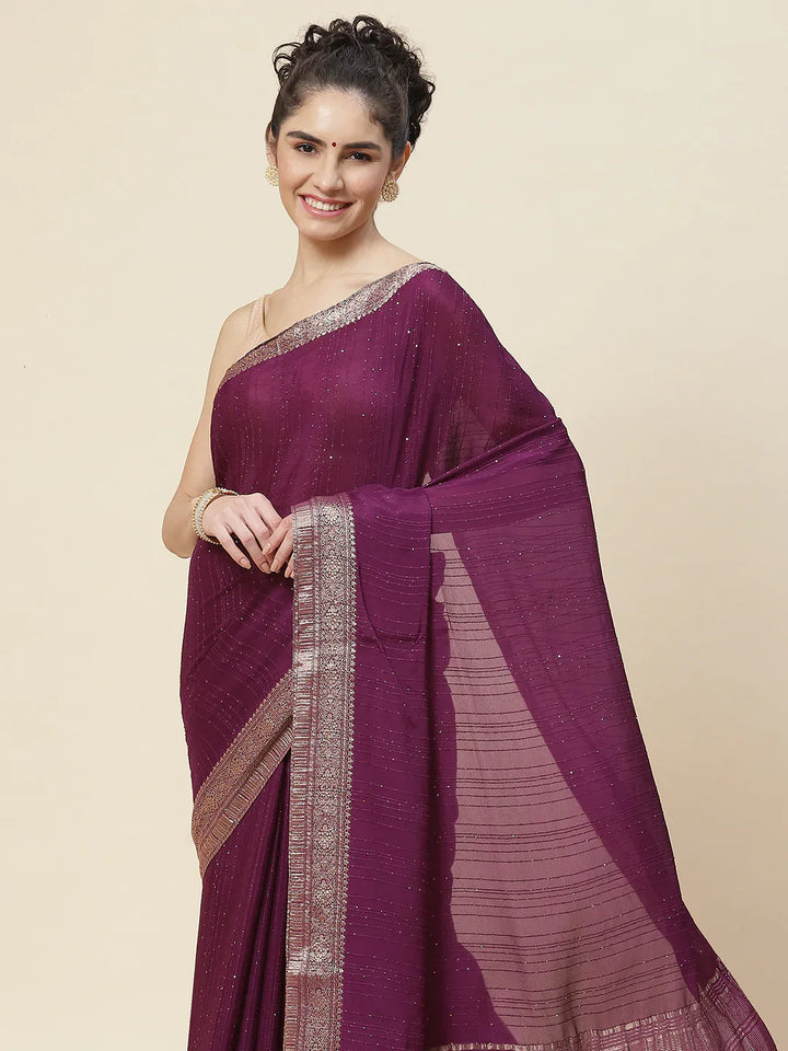 Sequin Embroidered Crepe Plain Saree