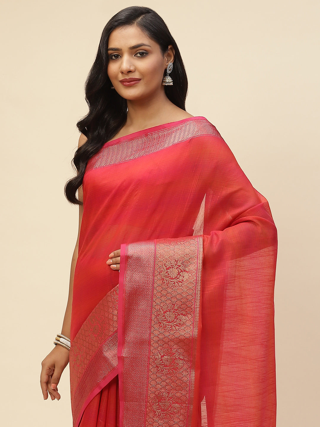 Plain Zari Border Cotton Woven Saree