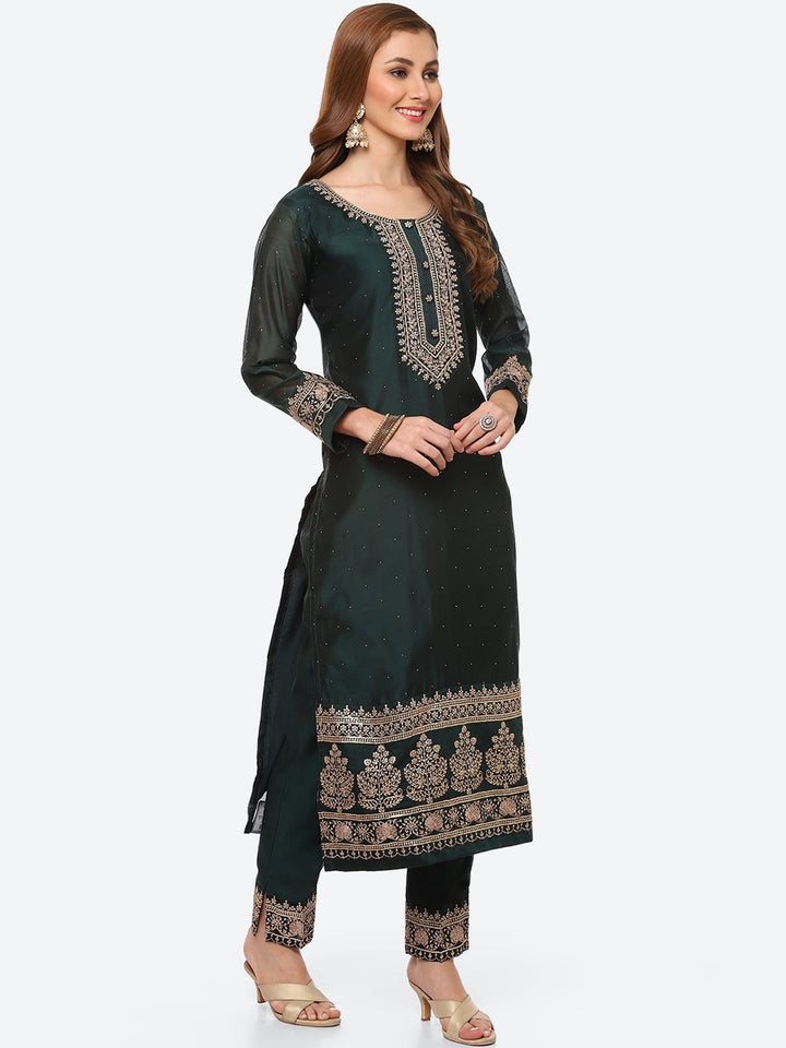 Zari Ghera Chanderi Kurta With Pant &amp; Chanderi Dupatta