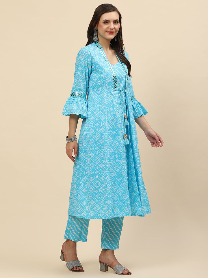 Printed Cotton kurta With Pants &amp; Jacket