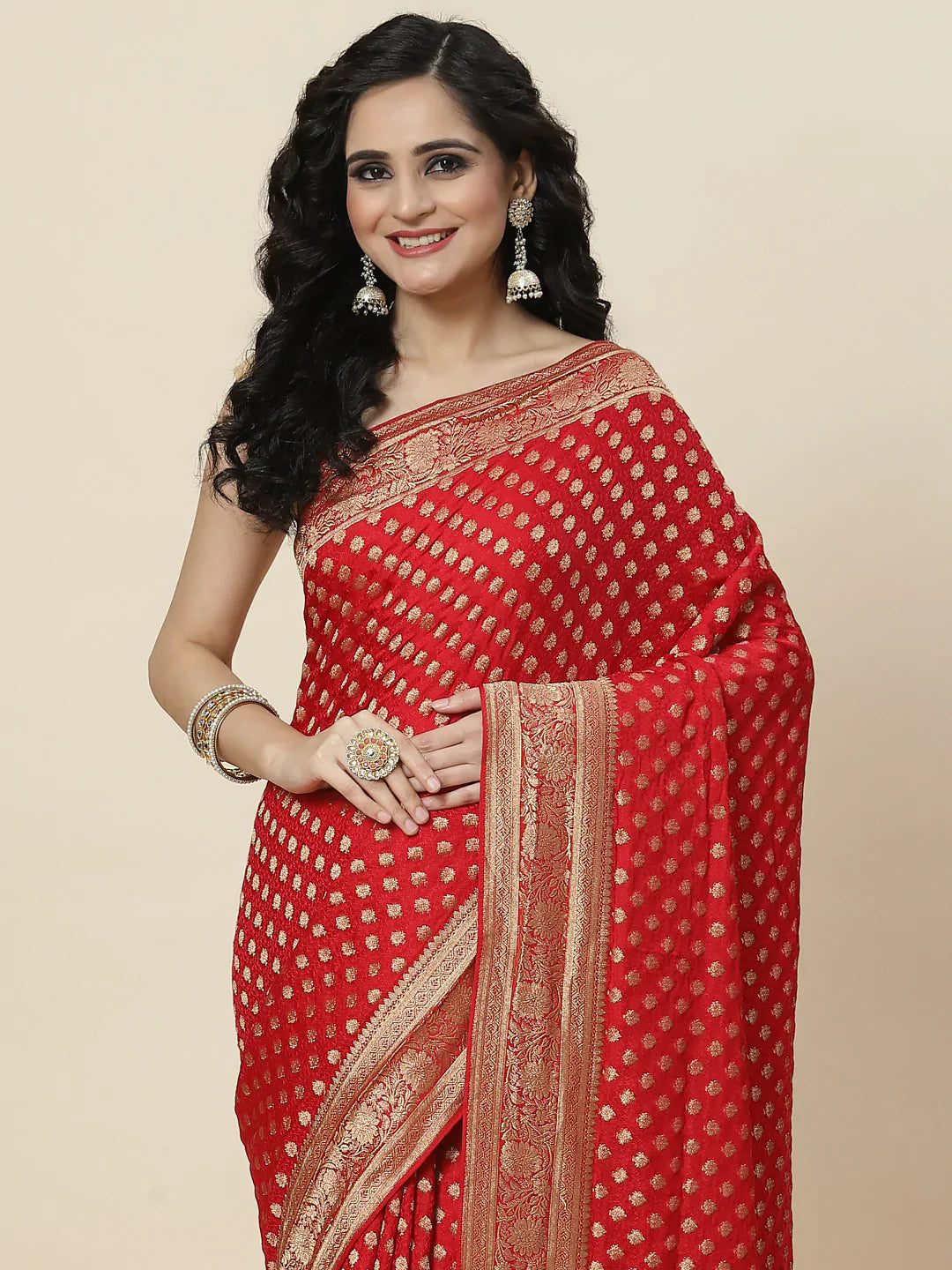 Zari Booti Satin Woven Saree