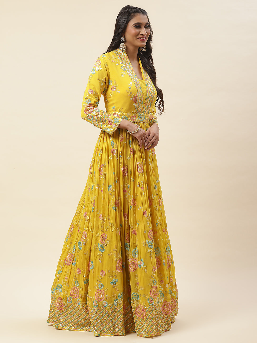 All Over Sequence Georgette Anarkali Kurta With Churidar &amp; Dupatta