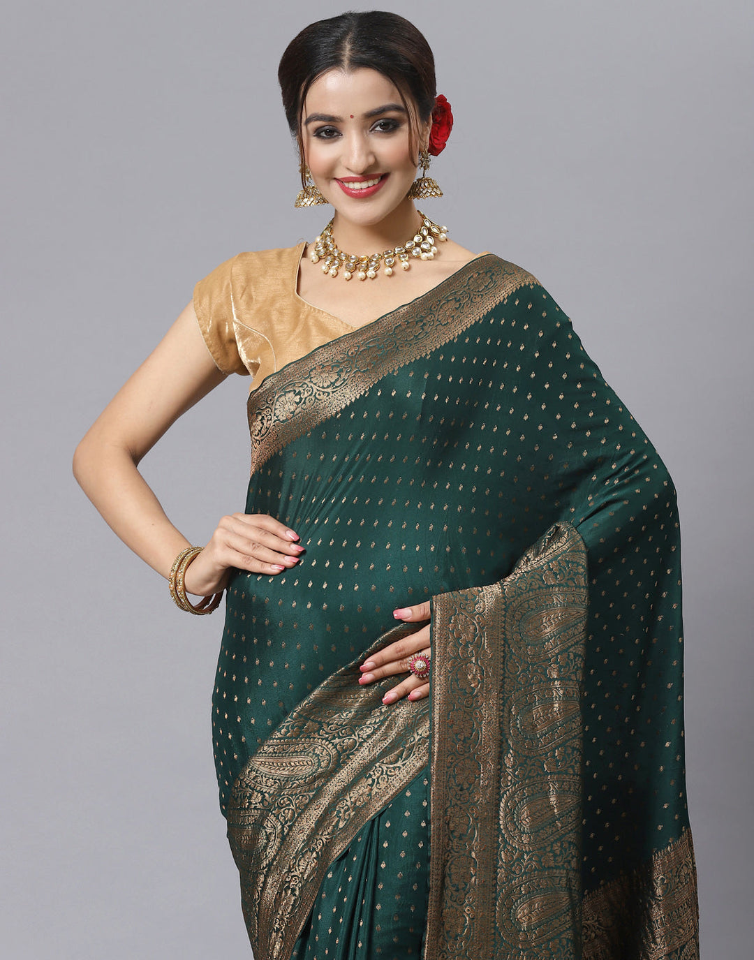 MBZ Meena Bazaar-Navy Blue Woven Crape Plain Saree