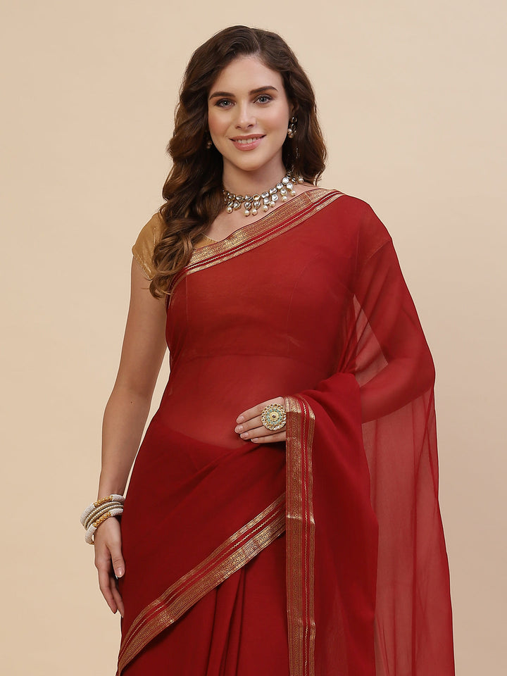 Plain Piping Chiffon Saree