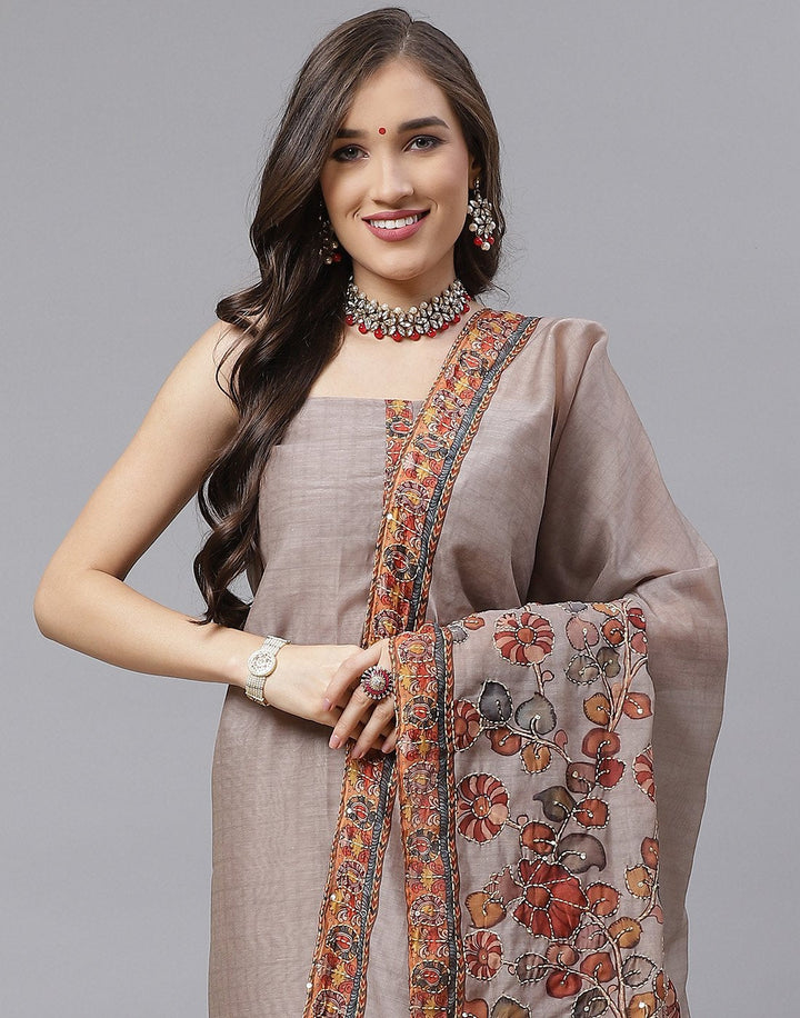 Chanderi Embroidered Suit Piece with fancy dupatta