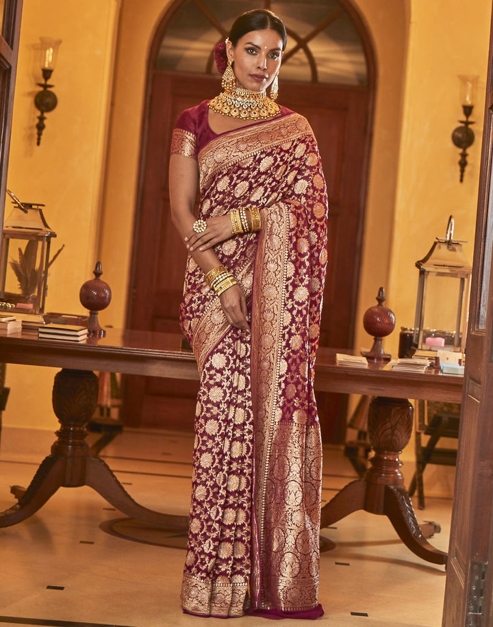 Wine Banarasi Kaddi Saree