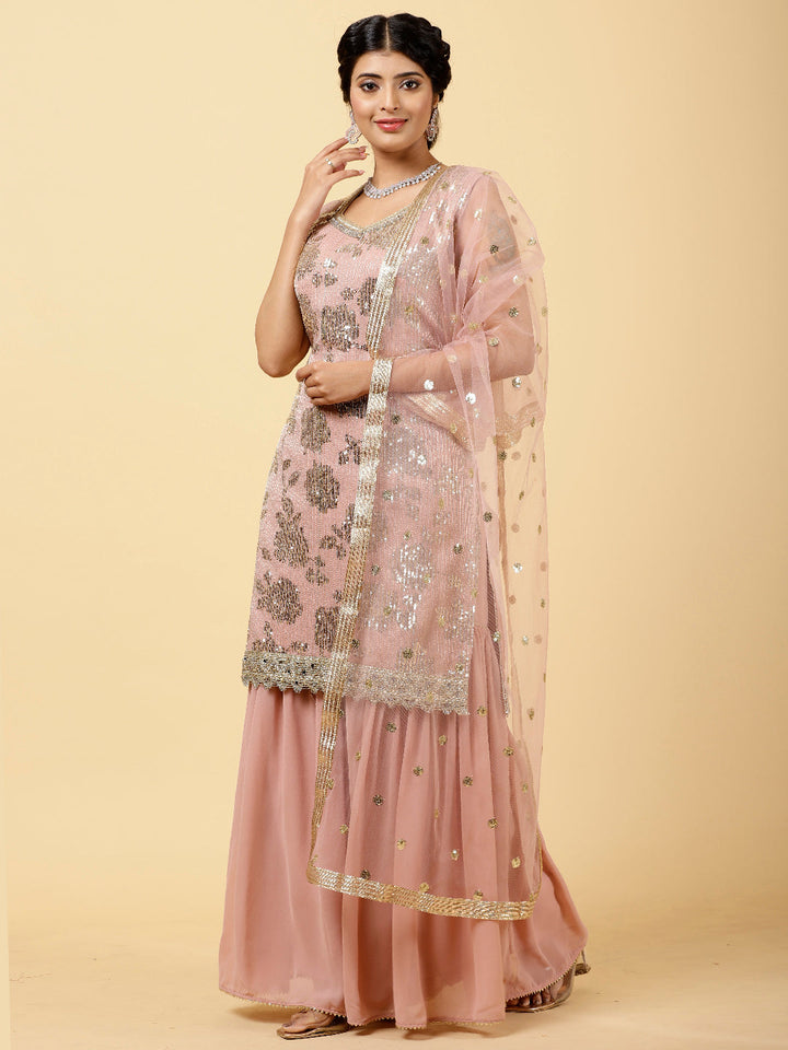 Sequin Georgette Kurta With Garara &amp; Dupatta