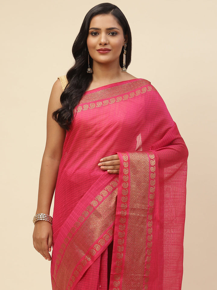 Plain Zari Border Cotton Woven Saree