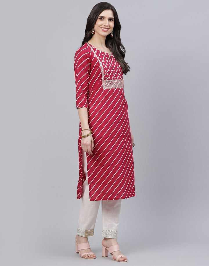 Embroidered Yoke Cotton Printed Kurti Pant Set