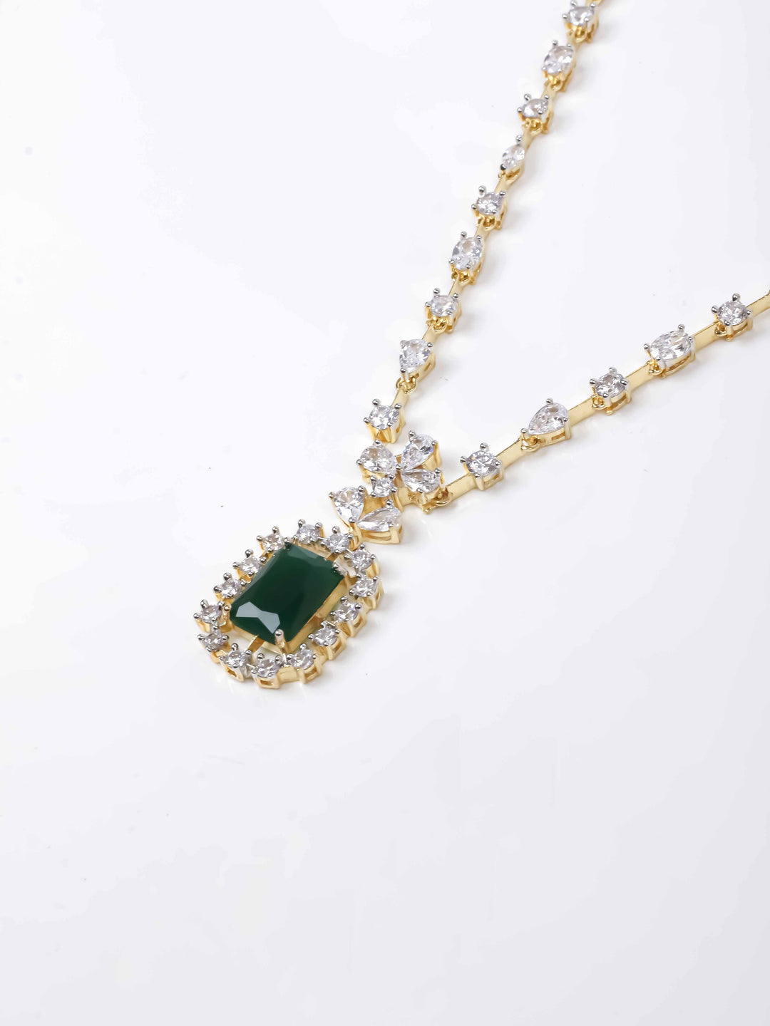 Golden AD Silver Pendant Set With Earrings