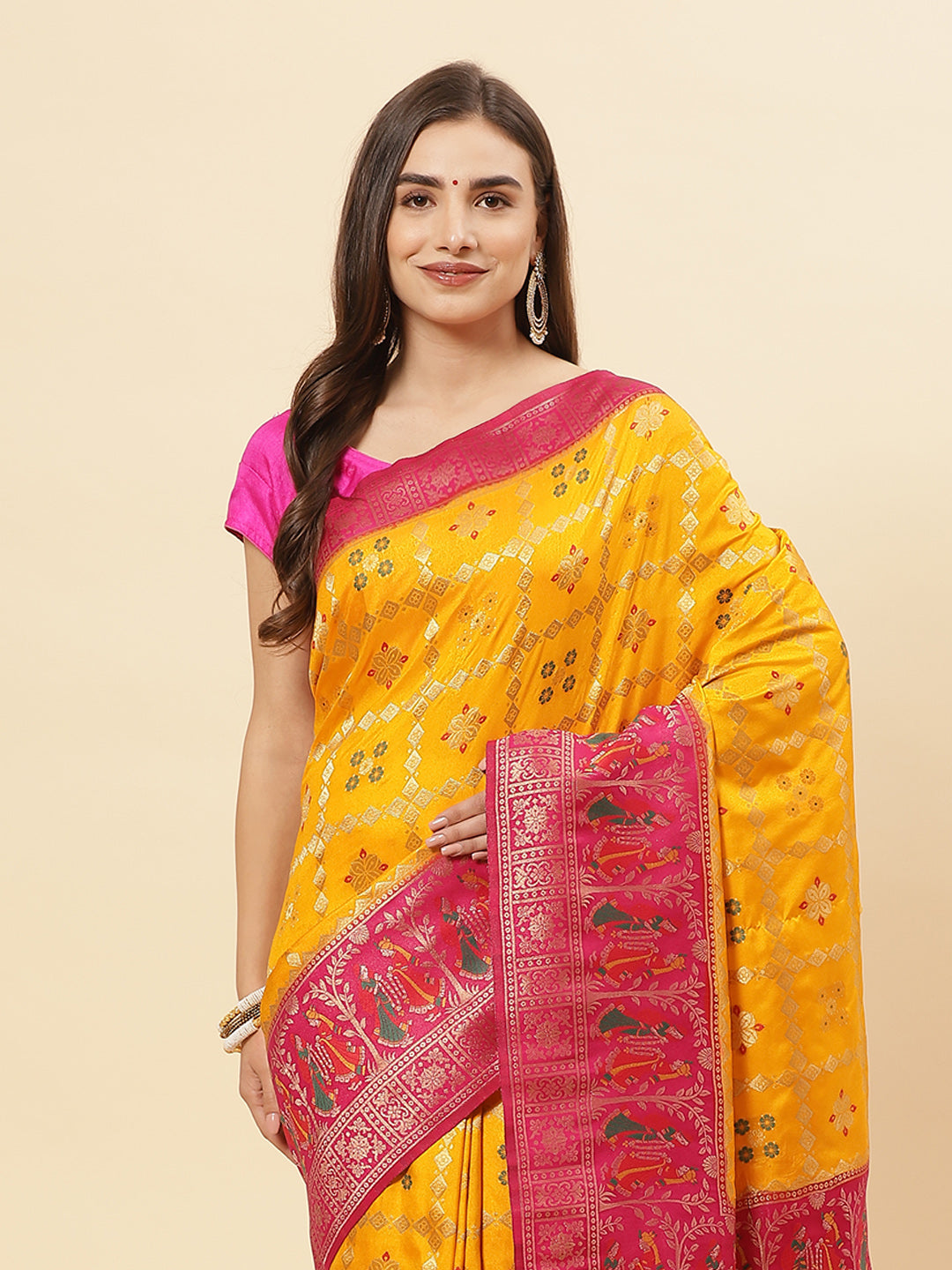 Bandhez Art Handloom Saree With Zari Jaal Border