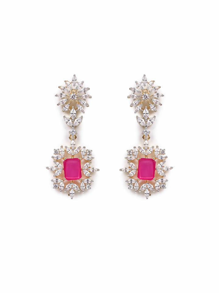 Golden AD Silver Pendant Set With Earrings