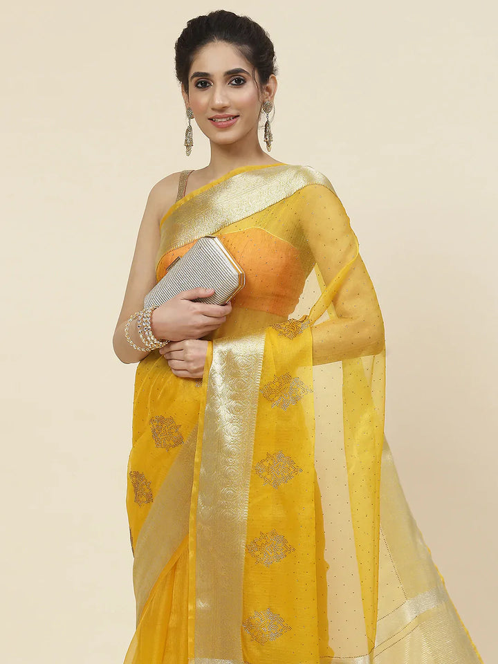 Stone Work Organza Plain Saree