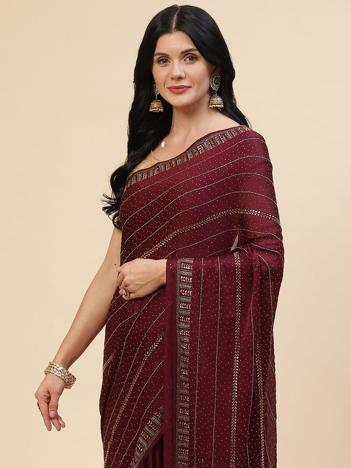 Stone Embroidered Chiffon Saree