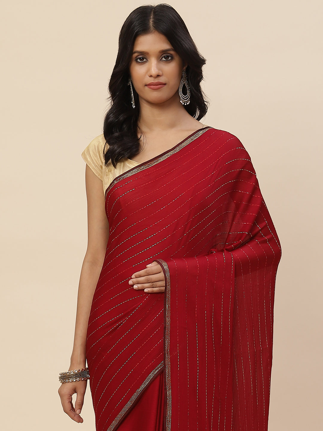 Stone Embroidered Chiffon Saree