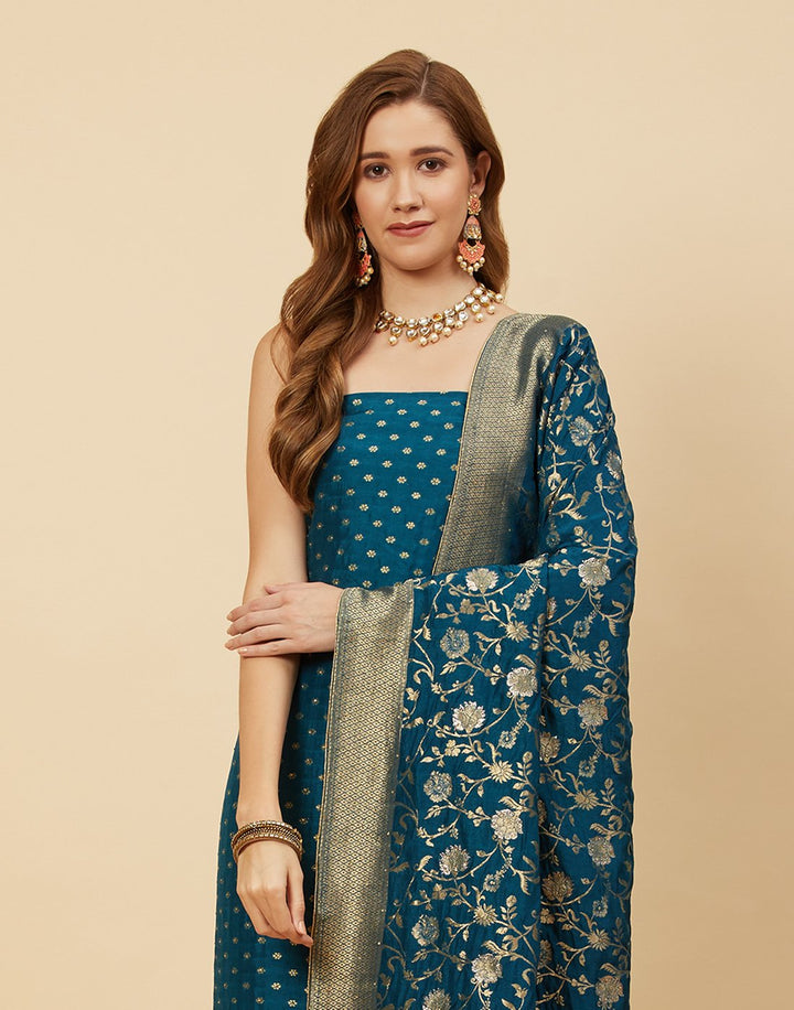 Woven Banarasi Embroidered Suit Piece With Dupatta