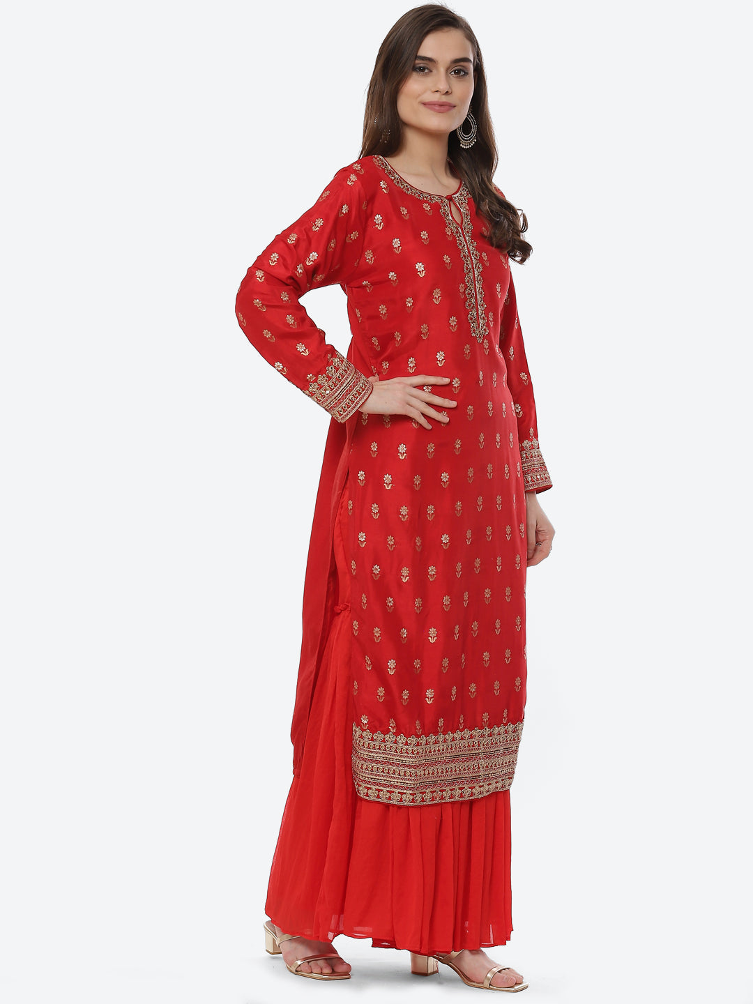 Zari Booti Neck Zari Embroidered Handloom Kurta With Garara &amp; Dupatta