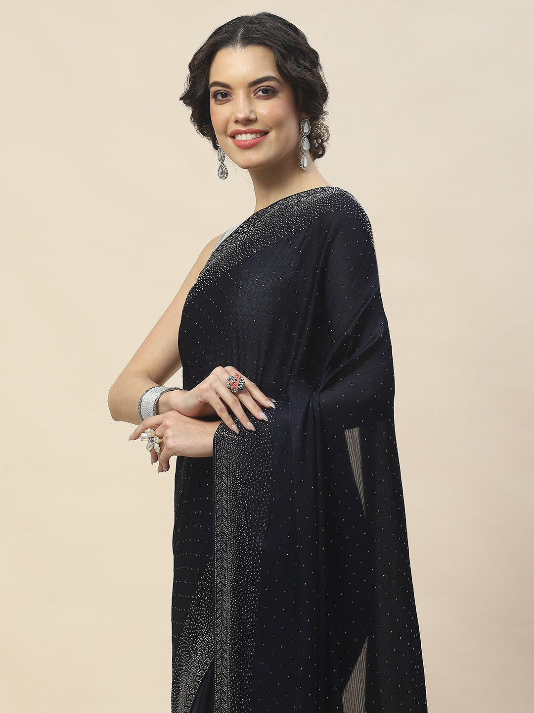 Stone Embroidered Chiffon Saree