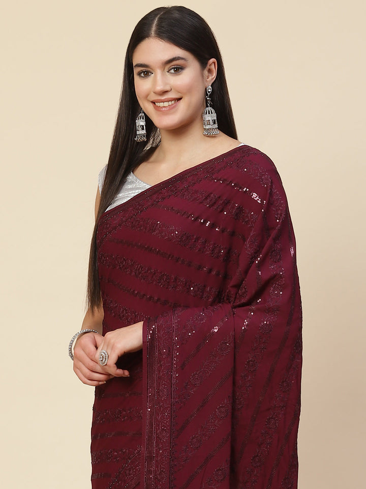Sequin Embroidered Crepe Saree