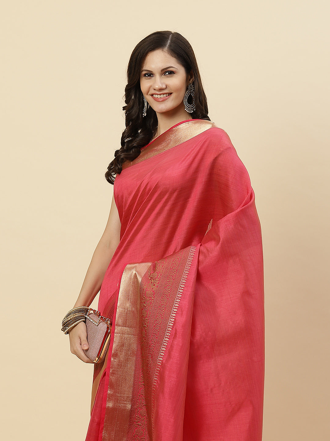 Plain Zari Border Handloom Woven Saree