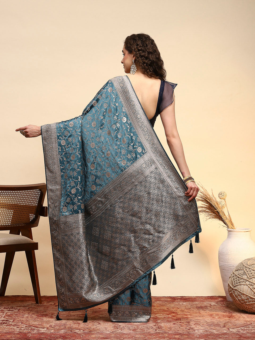 Embroidered Satin Saree