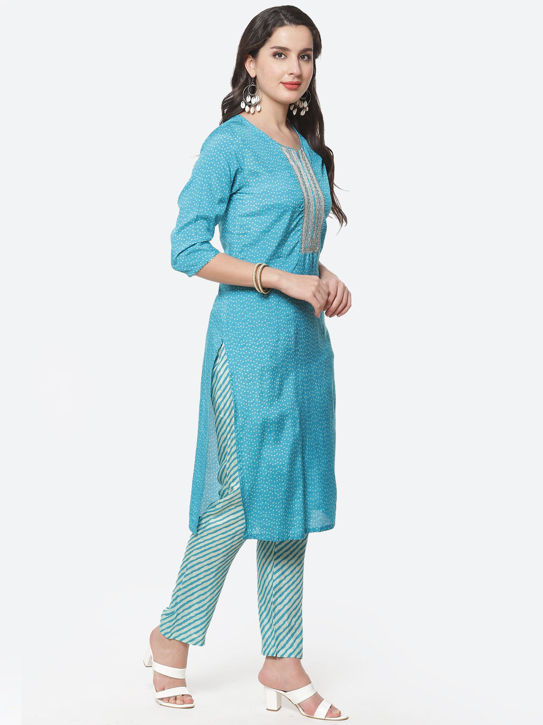 Bandhani Zari Cotton Kurti with Pant