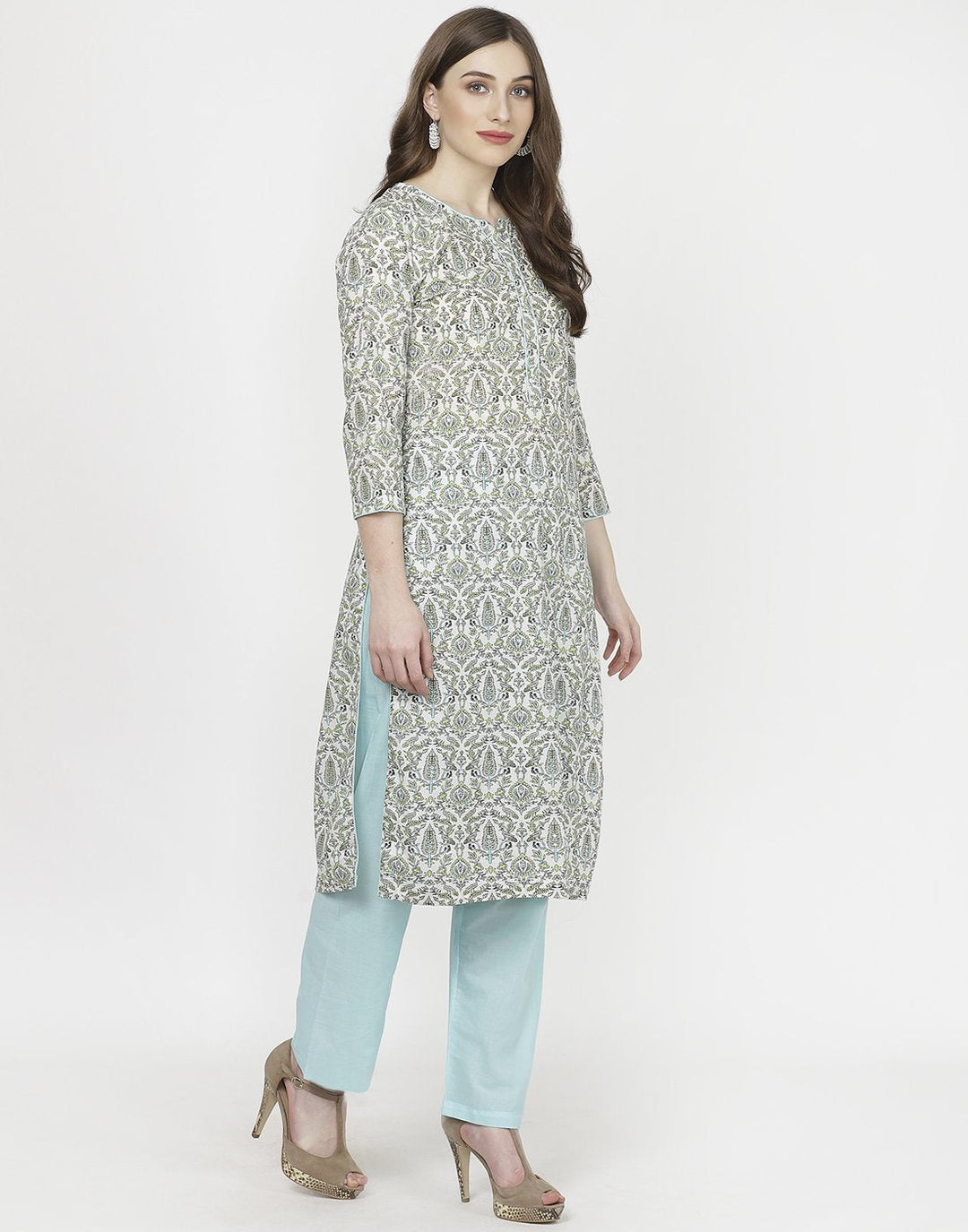 Cream Peach Cotton Kurti with Palazzo