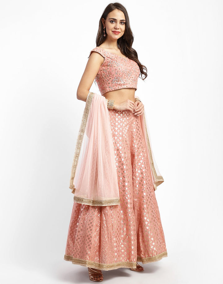 MBZ Meena Bazaar-Pink Cotton Chanderi Laacha