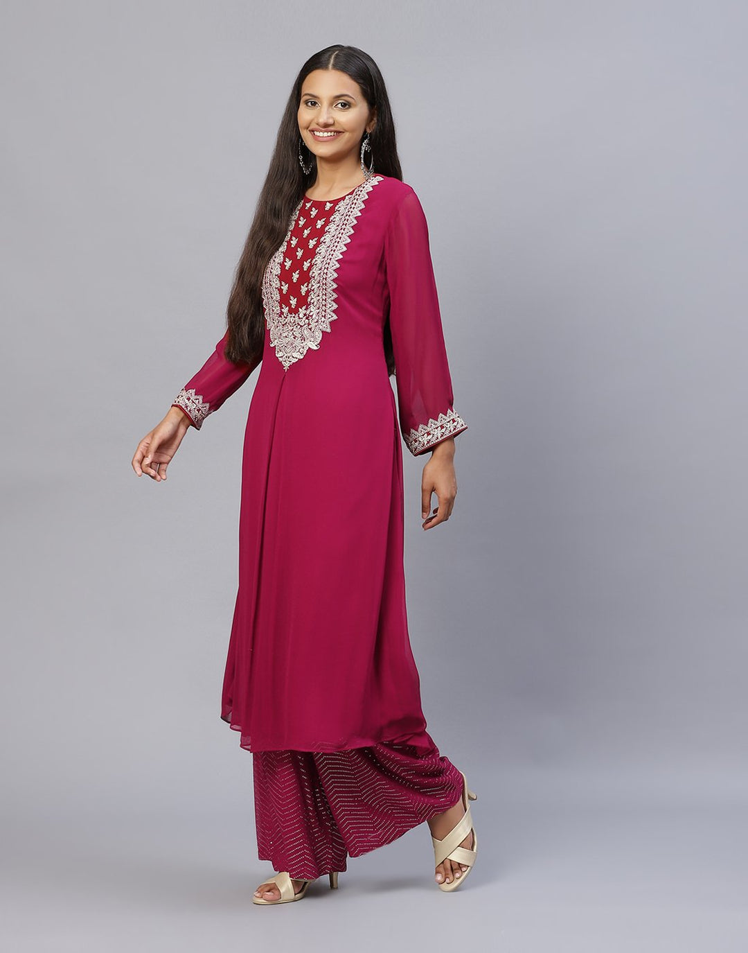 Georgette Embroidered Kurti Palazzo Set