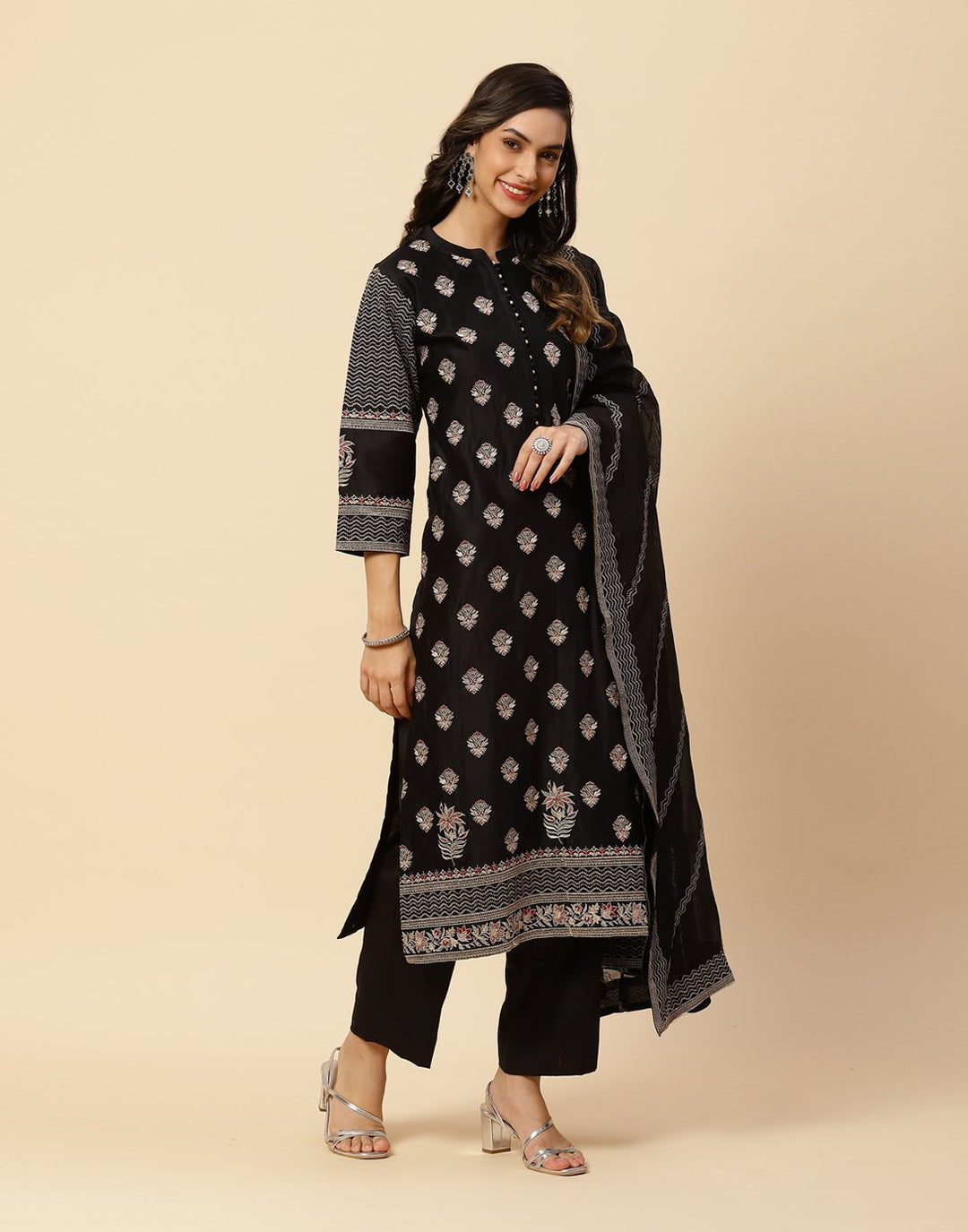 Resham Booti Embroidered Cotton Chanderi Salwar Kameez Stitched Suit With Chanderi Dupatta