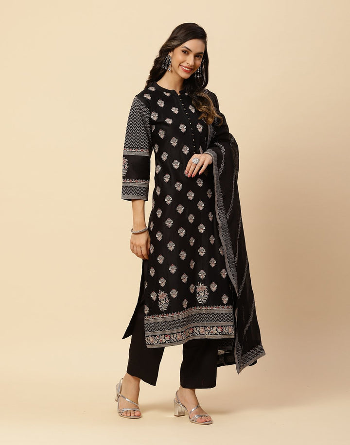 Resham Booti Embroidered Cotton Chanderi Salwar Kameez Stitched Suit With Chanderi Dupatta