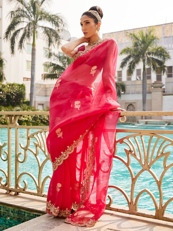 Organza  Embroidery Saree