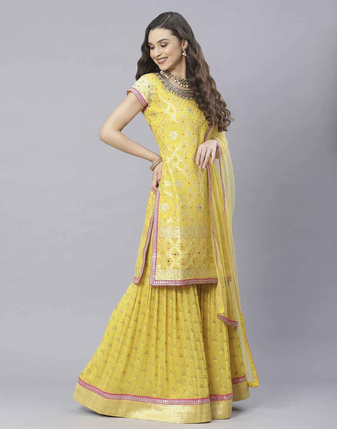 Mustard Georgette Salwar Kameez Stitched Suit