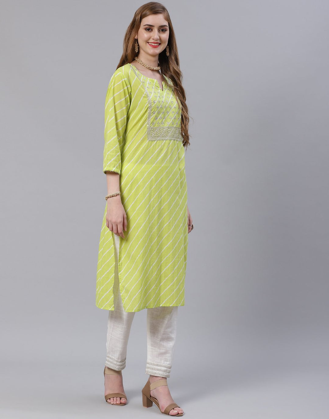 Embroidered Yoke Cotton Printed Kurti Pant Set