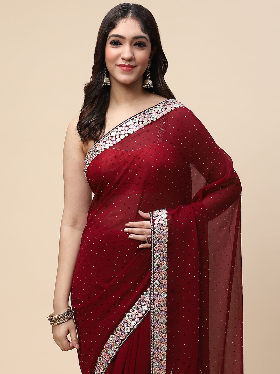 Plain Embroidered Georgette Saree