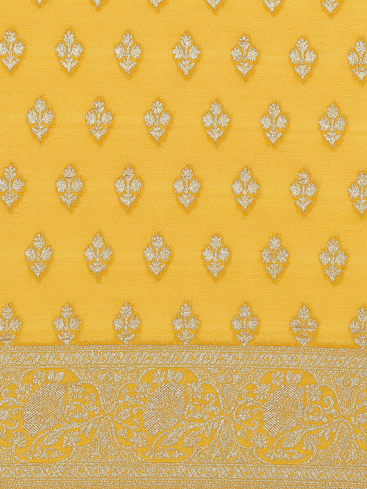 Zari Border Booti Crepe Woven Saree