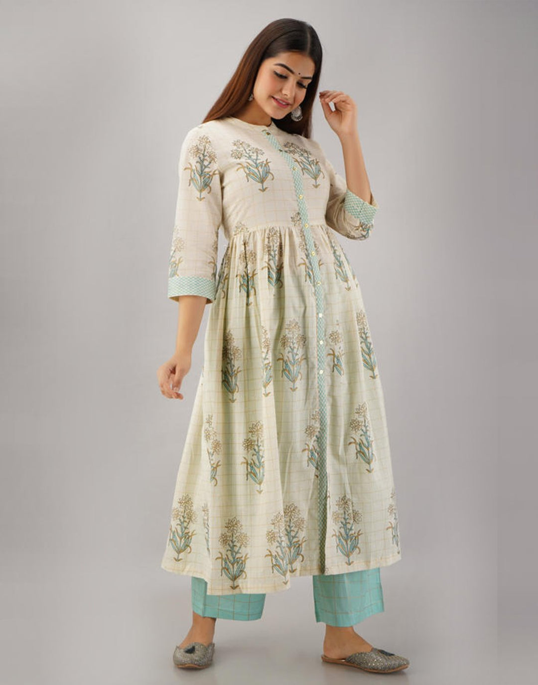 Printed Cotton Anarkali Kurti With Pant