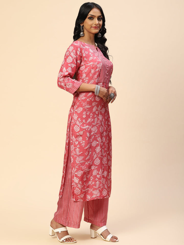 Floral Printed Muslin Kurta With Pants