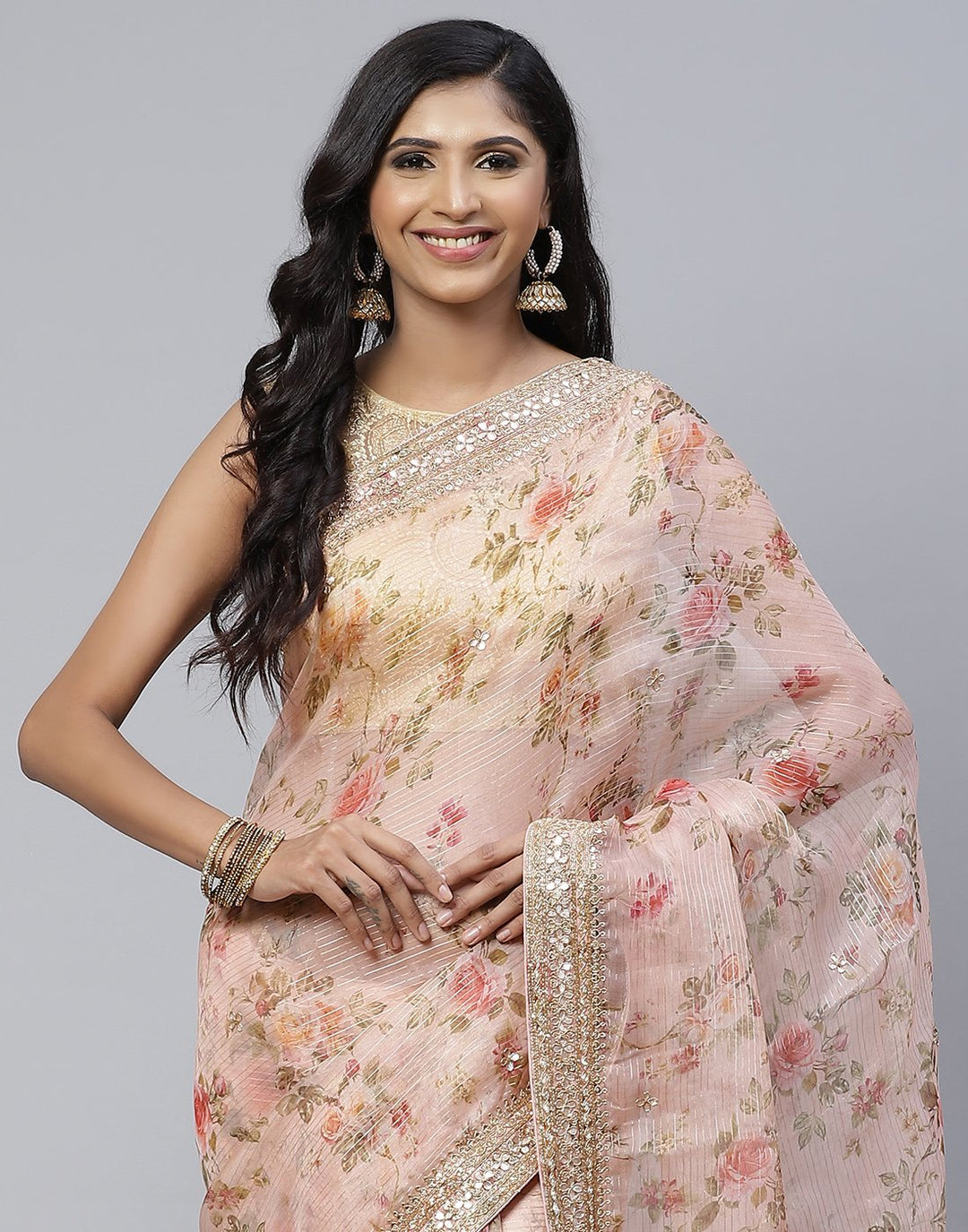 Digital Floral Printed Organza Saree