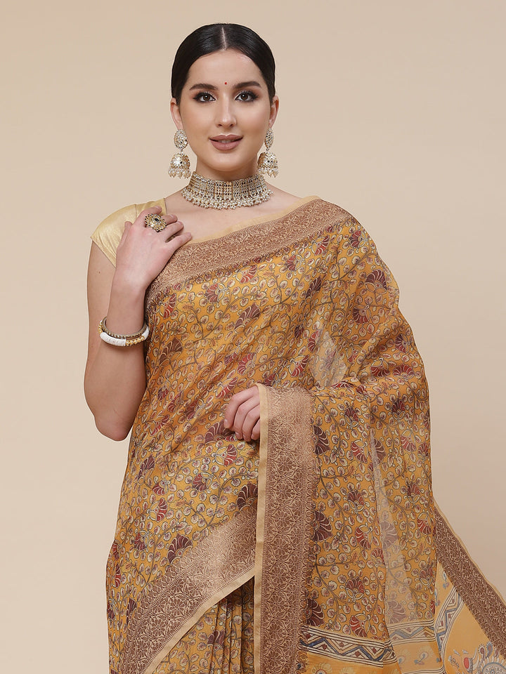 Digital Floral Printed Banarasi Pallu Cotton Saree