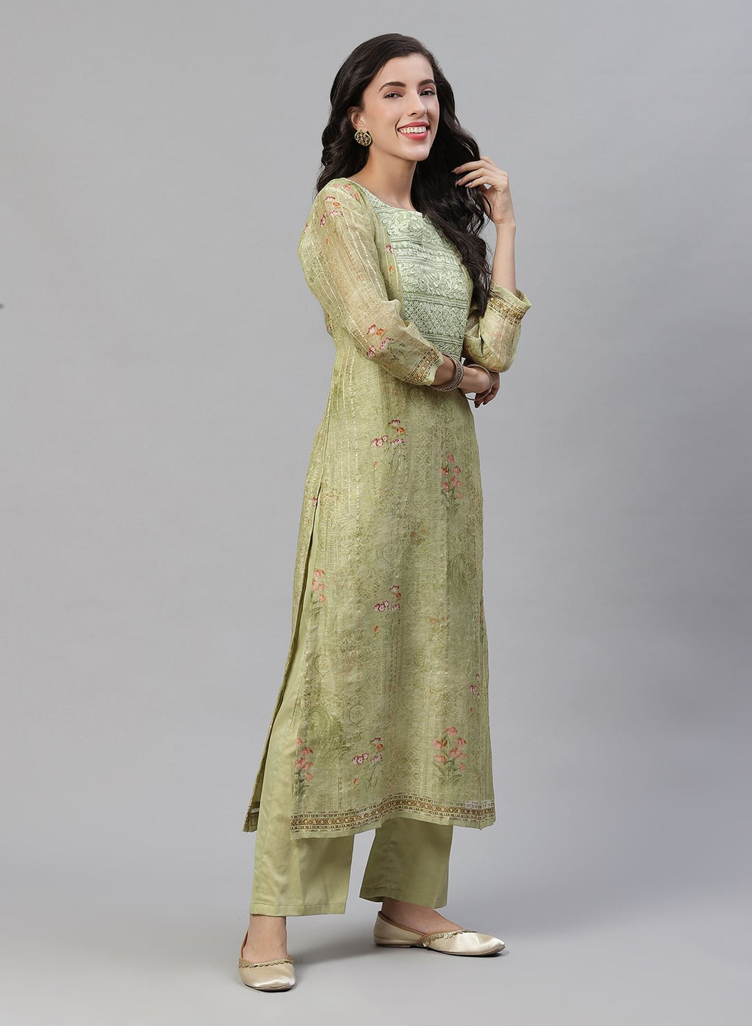 Printed Chanderi Kurti With Pant