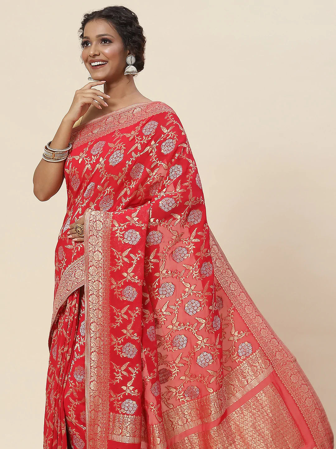 Zari Border Booti Handloom Woven Saree