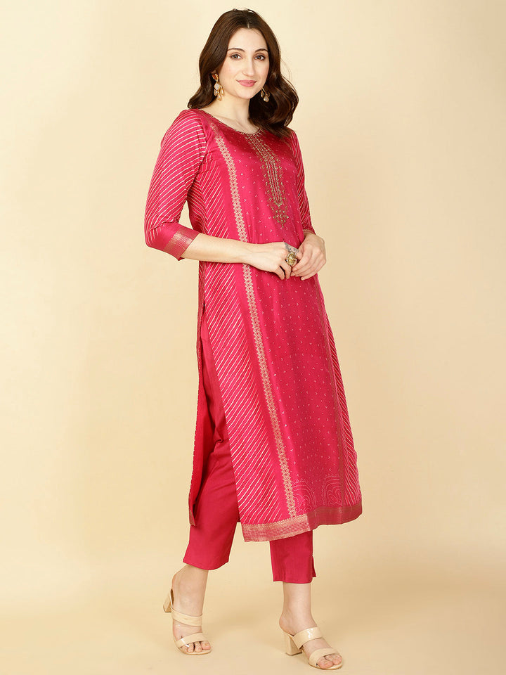 Abstract Printed Handloom Kurta With Pants &amp; Dupatta