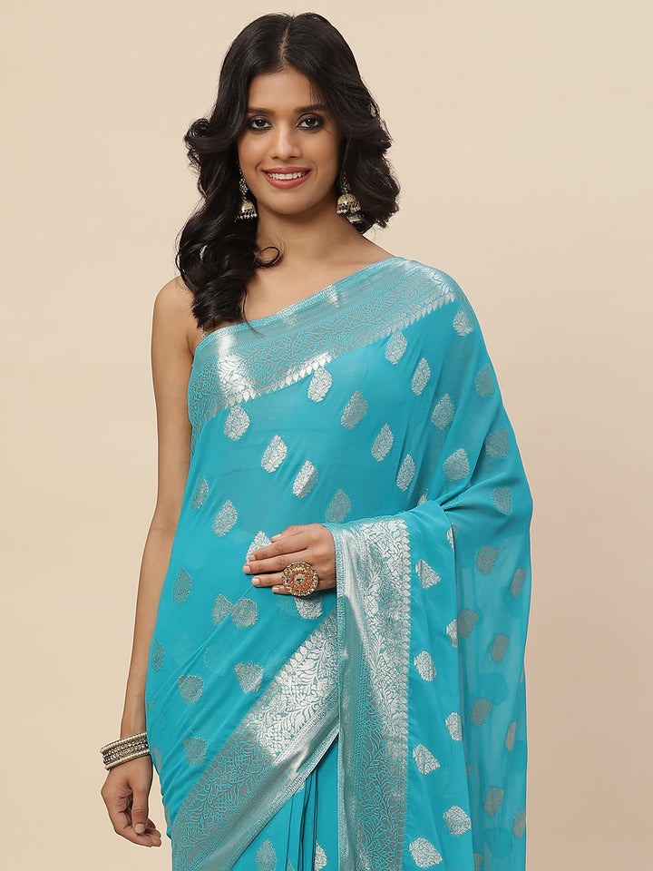 Zari Booti Chiffon Plain Saree