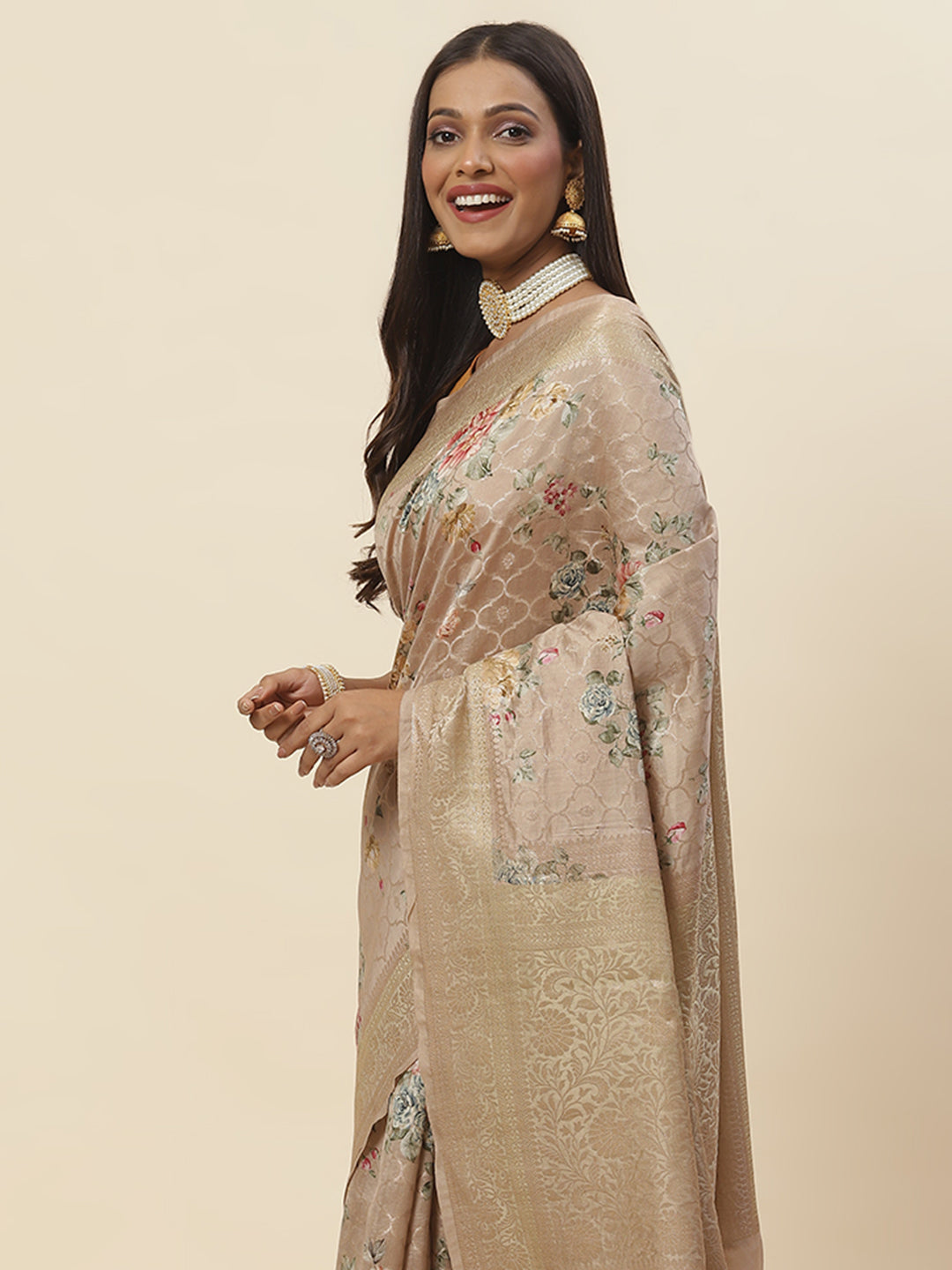 Digital Floral Printed Tussar Saree